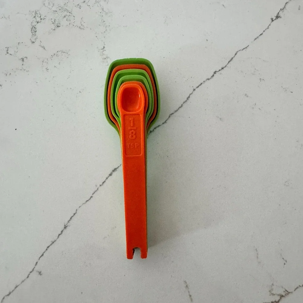 Vintage Tupperware Measuring Spoon Set Retro Apple Green & Orange Kitchen Decor